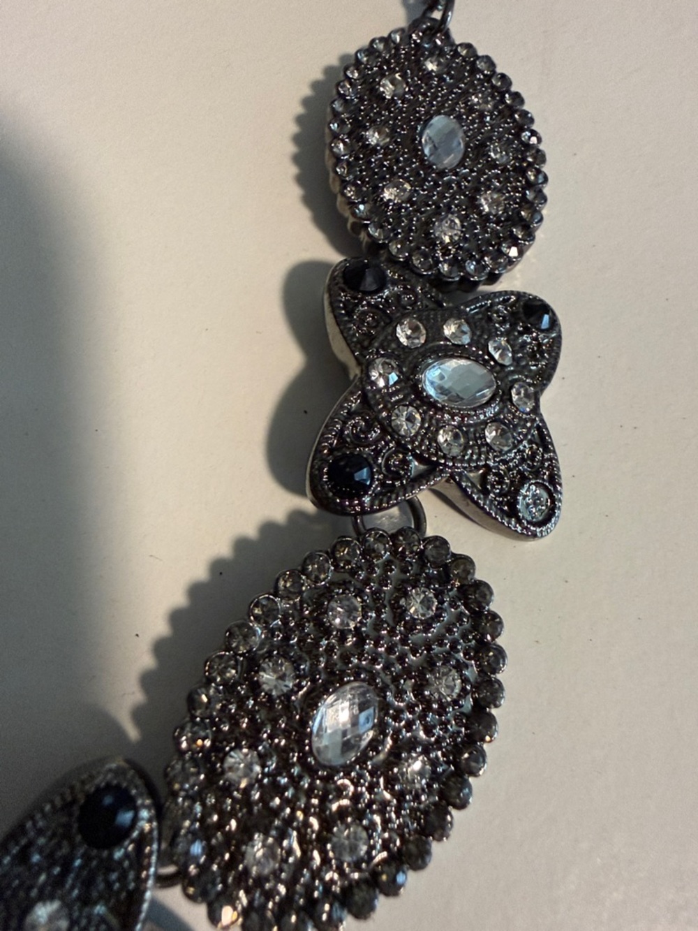 Gunmetal Crystal Floral Statement Costume Necklace - Women Jewelry